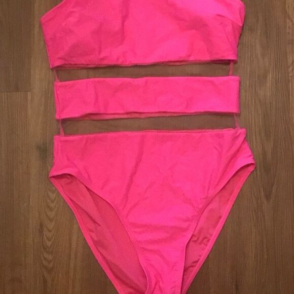 The POST Swimwear Mesh One Shoulder One Piece in Fuchsia - Picture 4 of 7